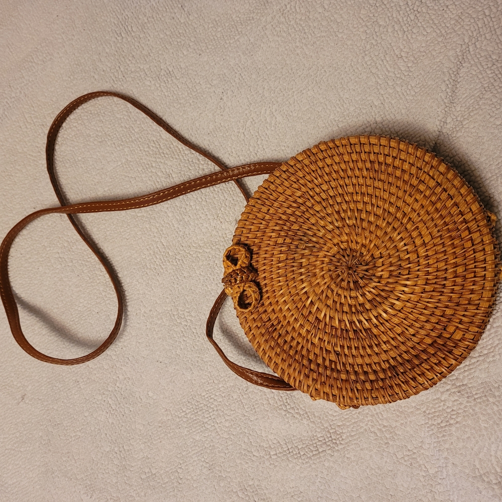 Tan Woven Crossbody Bag with Leather Strap